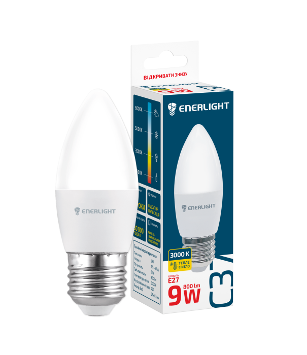 Лампа світлодіодна Enerlight (C37E149SMDWFR) С37, 9Вт, 3000К